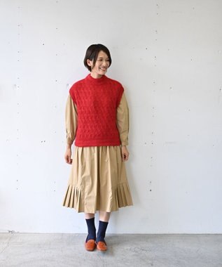 muuc 〈高品質シルク＆アンゴラモヘア〉模様編み ボトルネックベスト レッド