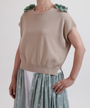 muuc 花モチーフ付きコットンニットプルオーバー