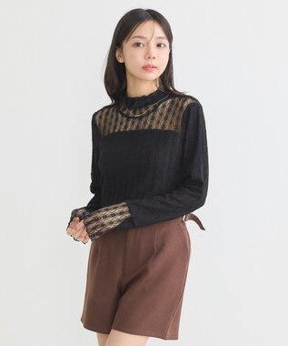 earth music&ecology あったかレースプルオーバー Black