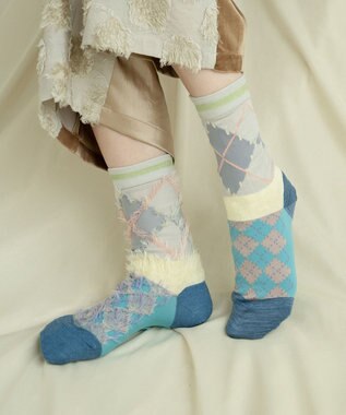 COQ 【MEN】KITSUNE ARGYLE アーガイルリバーシブルファーソックス クリーム