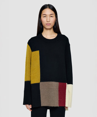 【洗える】オーバーレイウールニット