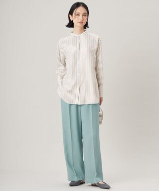 自由区 S 【セットアップ対応・接触冷感・洗える】リネンライクシンセティックワイドストレート パンツ ライトブルー