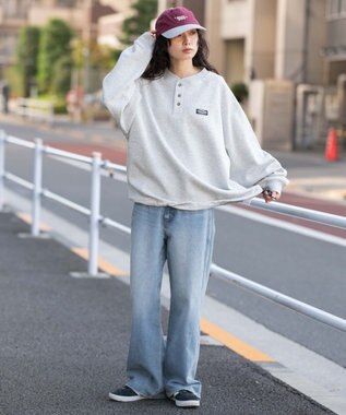 WEGO 【ユニセックス着用ITEM/MLサイズ展開/裏起毛】ショートドロストヘンリーネックプルオーバー アッシュグレー