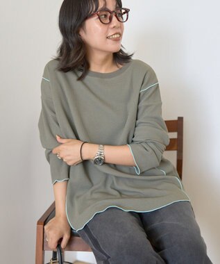 AMERICAN HOLIC ワッフル配色メロープルオーバー Khaki