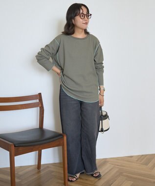 AMERICAN HOLIC ワッフル配色メロープルオーバー Khaki