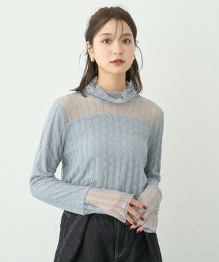 earth music&ecology あったかレースプルオーバー Grayish Blue