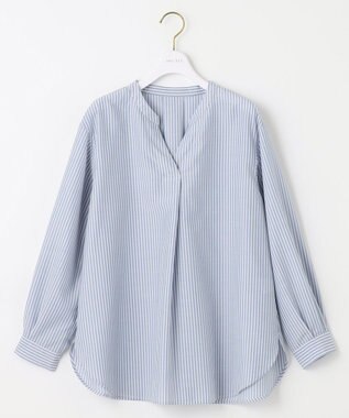 ANY SIS 【AIコラボ】スタンドカラースキッパー ブラウス ライトブルーストライプ
