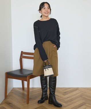 AMERICAN HOLIC ワッフル配色メロープルオーバー Black