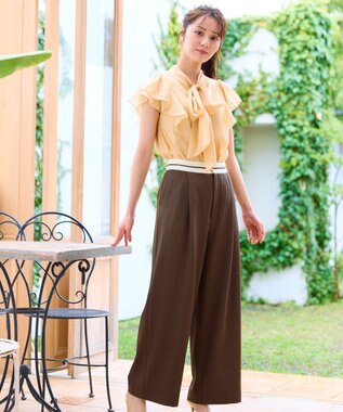 Feroux 【洗える】マーベルトデザイン セミワイドパンツ ダークブラウン系