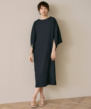 ICB L 【UVケア・接触冷感・速乾・防シワ・洗える】FluidBackSatinドルマンスリーブワンピース ネイビー系