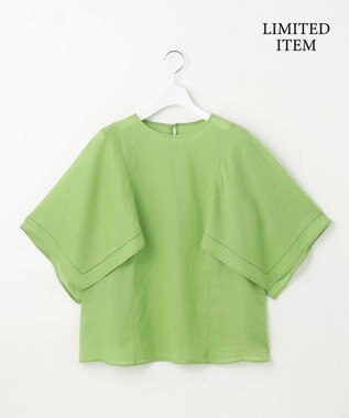 自由区 【WEB限定・接触冷感・洗える】シアーラミーローンイレギュラーヘムスリーブ ブラウス リーフグリーン
