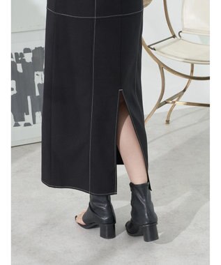 earth music&ecology 配色ステッチパフスリーブワンピース Black