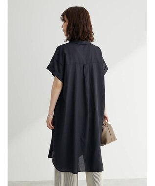 Green Parks ミディ丈半袖シャツワンピース Black