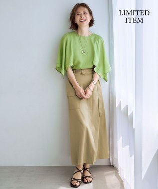 自由区 【WEB限定・接触冷感・洗える】シアーラミーローンイレギュラーヘムスリーブ ブラウス リーフグリーン