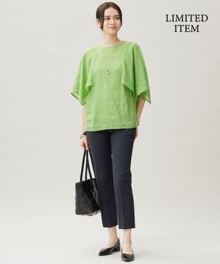 自由区 【WEB限定・接触冷感・洗える】シアーラミーローンイレギュラーヘムスリーブ ブラウス リーフグリーン