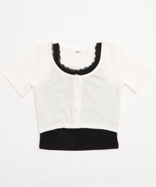 WEGO レースキャミレイヤード風ちびT ホワイト