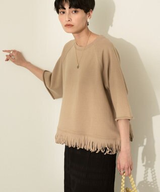 AMERICAN HOLIC フリンジ5分袖ラグランスウェット Beige