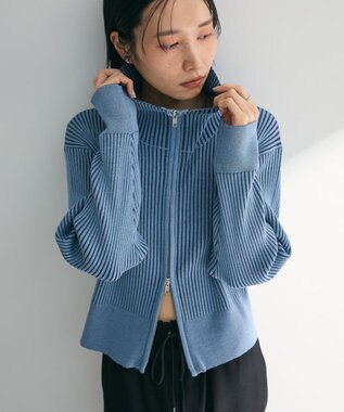 Green Parks 配色リブＺｉｐニットカーディガン Blue