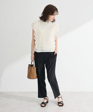 Green Parks きれいシルエット麻調パンツ（テーパード） Light Beige