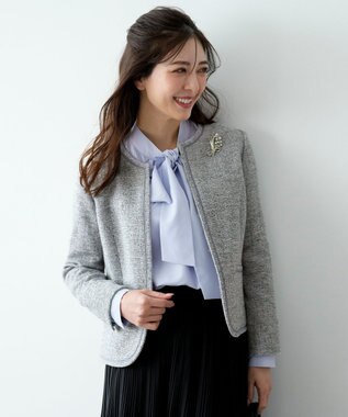 ANY SIS L ライトストレッチ ツイード ジャケット グレーシャンブレー