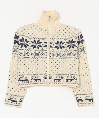 WEGO ユキガラダブルジップカーデ ホワイトアイボリー