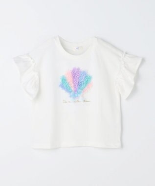 ANY KIDS 【綿100%】ひんやり フリル袖 もしゃもしゃTシャツ オフホワイト×シェル