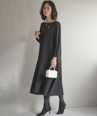 組曲 L ラメジャカード ボートネックワンピース ブラック系