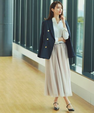 23区 S 【洗える】CANCLINI バンドカラー シャツ ホワイト×マリンブルーストライプ