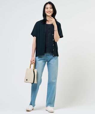J.PRESS LADIES COOL VIS/CO Vネック カーディガン ネイビー系