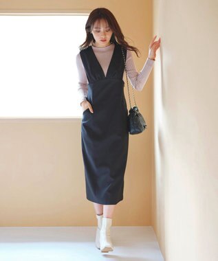 Feroux 【洗える】美シルエット ジャンパースカート ブラック系