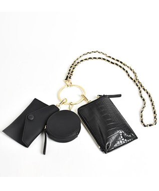 LA BAGAGERIE 【MONICA】カードケースポーチ3連マルチチェーンショルダーバッグ ブラック