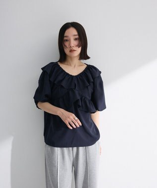 Green Parks ２ｗａｙ　フリルショートスリーブブラウス Dark Navy