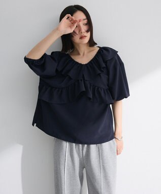 Green Parks ２ｗａｙ　フリルショートスリーブブラウス Dark Navy