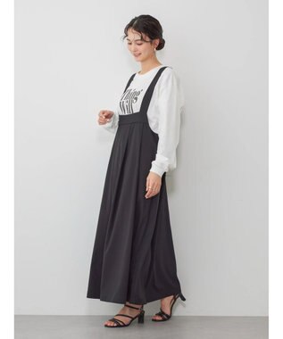 AMERICAN HOLIC 丈違いフロントタックジャンバースカート Black