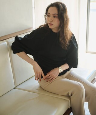 #Newans ラウンドスリーブカットソー ブラック