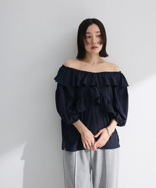 Green Parks ２ｗａｙ　フリルショートスリーブブラウス Dark Navy