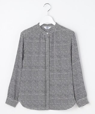 J.PRESS LADIES L ジーナ梨地 幾何プリント ブラウス ホワイト×ネイビー系