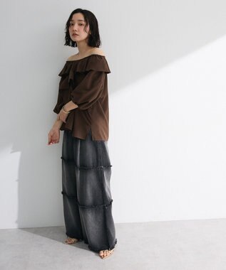 Green Parks ２ｗａｙ　フリルショートスリーブブラウス Brown