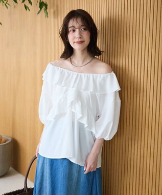 Green Parks ２ｗａｙ　フリルショートスリーブブラウス Off White