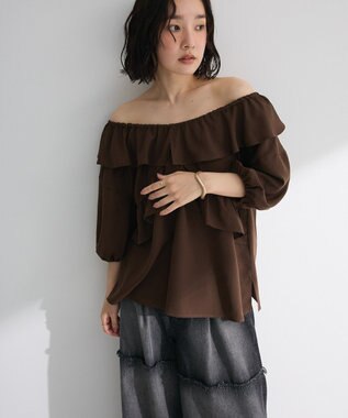 Green Parks ２ｗａｙ　フリルショートスリーブブラウス Brown