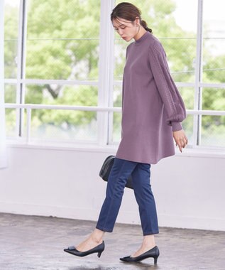 Tiaclasse 【洗える】袖ケーブルニットチュニック ラベンダー