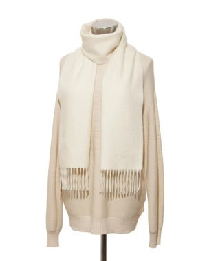 MOONBAT FURLA(フルラ）カシミヤ100％ 無地 マフラー ロゴ刺繍 手洗いOK オフホワイト