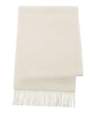 MOONBAT FURLA(フルラ）カシミヤ100％ 無地 マフラー ロゴ刺繍 手洗いOK オフホワイト