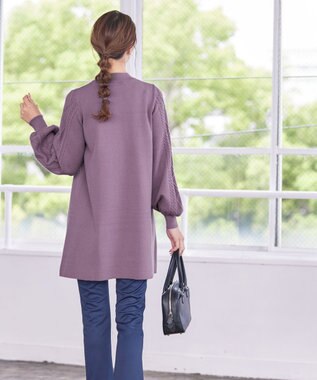 Tiaclasse 【洗える】袖ケーブルニットチュニック ラベンダー
