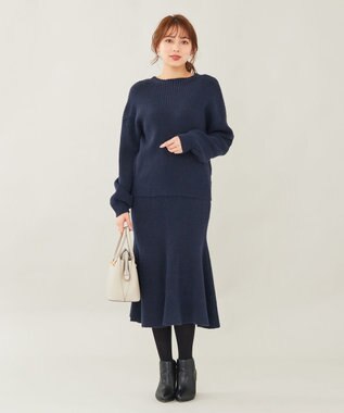 ANY SIS 【セットアップ対応】Puresleekマーメイドニット スカート ネイビー