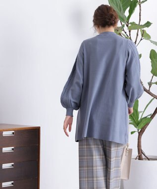 Tiaclasse 【洗える】袖ケーブルニットチュニック ブルー