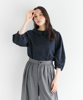 #Newans 【セレモニーにも/洗濯機可】ランタンスリーブブラウス ネイビー