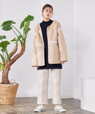 Tiaclasse 【洗える】袖ケーブルニットチュニック ネイビー