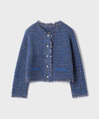 GRACE CONTINENTAL ツイードニットショートカーディガン ブルー