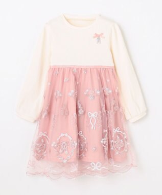 ANY KIDS バレエ刺繍チュールワンピース ホワイト×ピンク